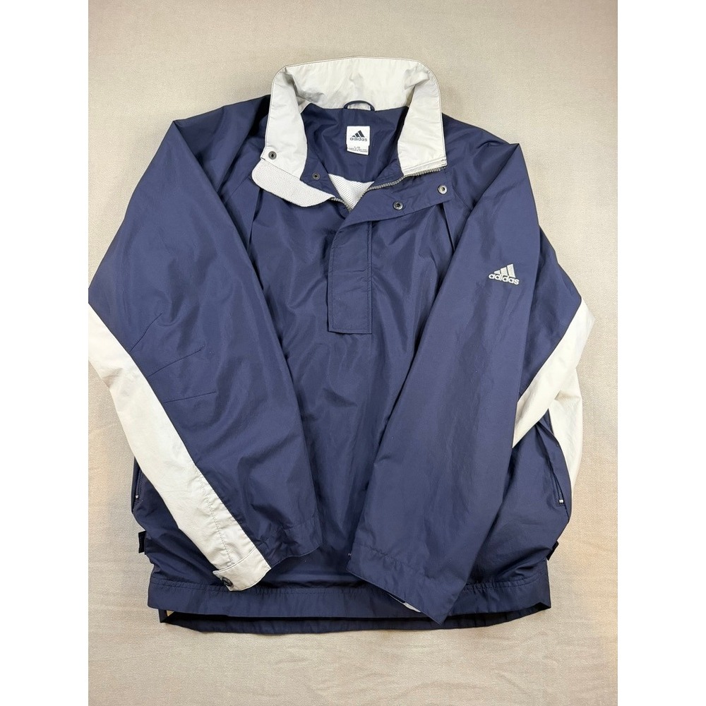 Vintage Adidas Navy White Quarter Zip Windbreaker Jacket Mens Large 761550 09/03
